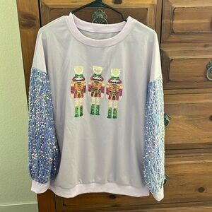 NWOT Lavender Christmas Sweatshirt With Bling Sleeves Size Large
